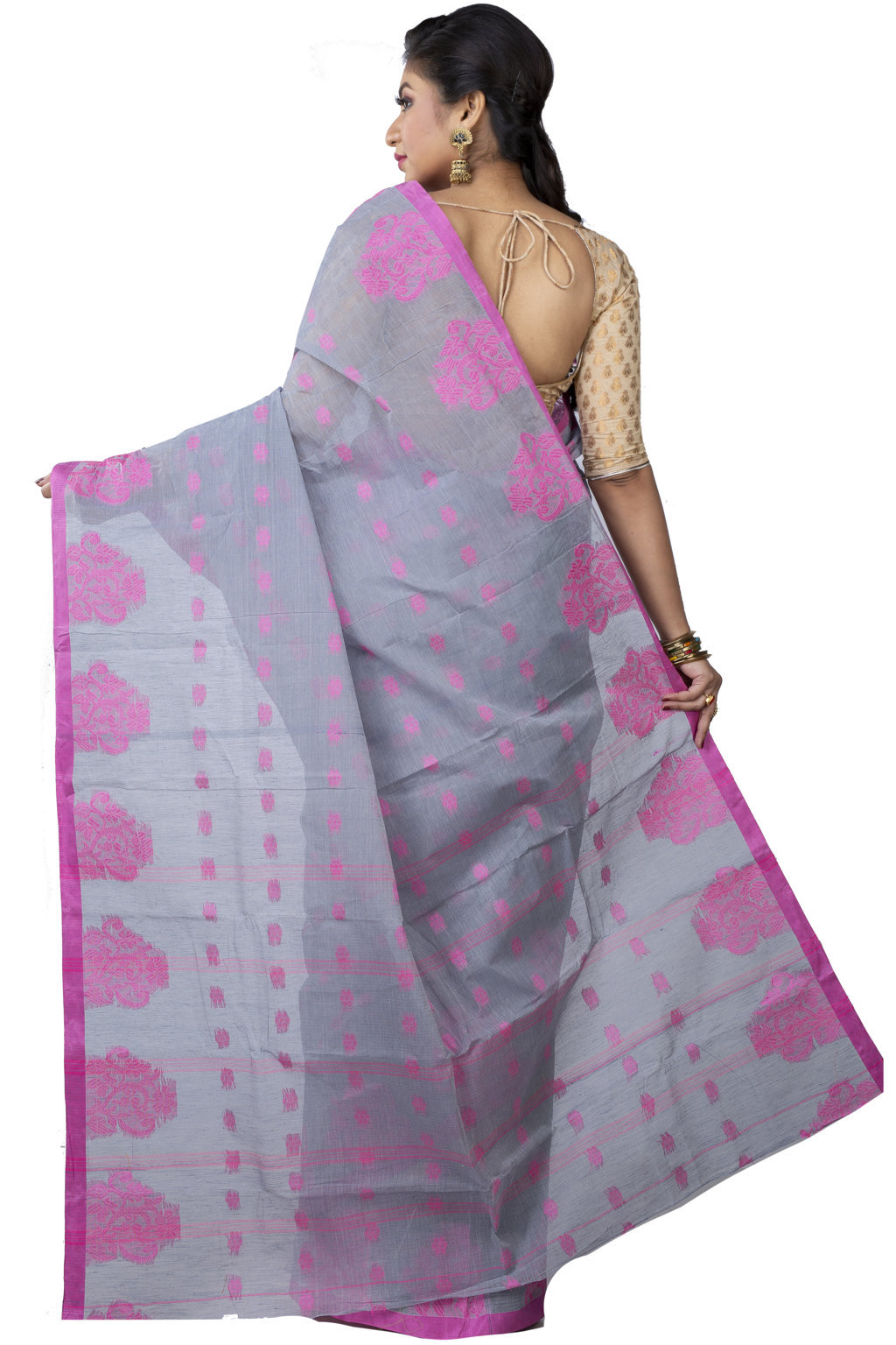 Grey Pure Cotton Botgach Tant Saree (537)
